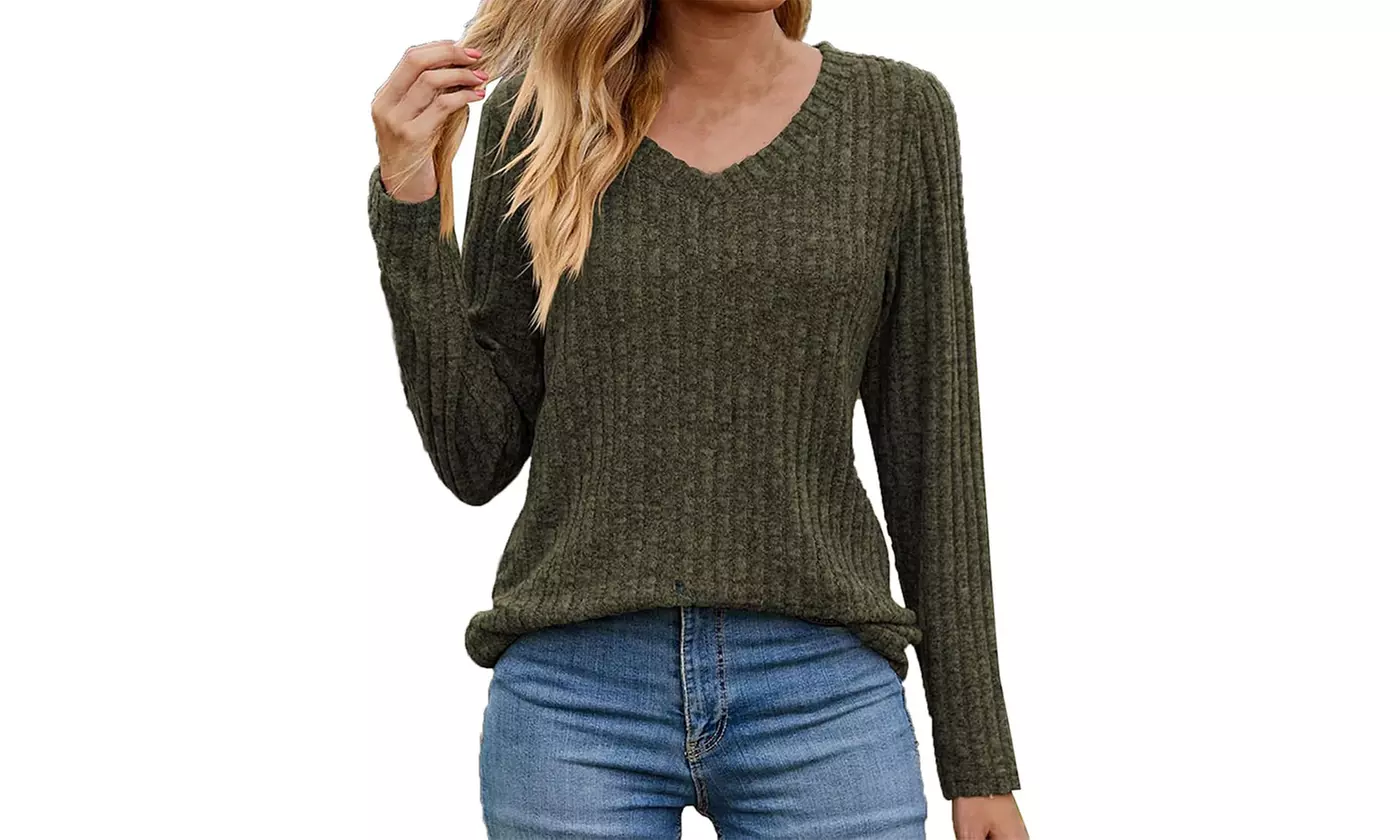 Bohuma Women's Casual Sweaters Solid Long Sleeve Sweater Crew Neck