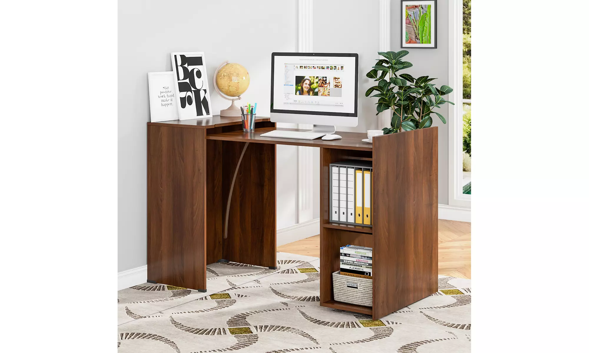 Costway Extendable Computer Desk Reversible Study Writing Desk w/ Mobile Shelves - Primary Image
