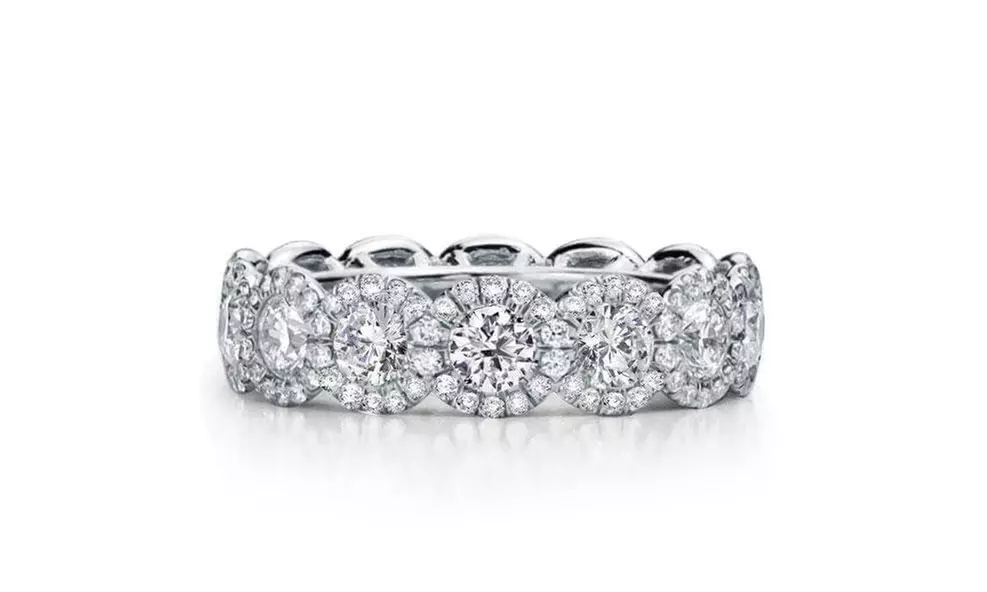 Round Cut Halo Eternity Band Made With Crystals From Swarovski - Primary Image