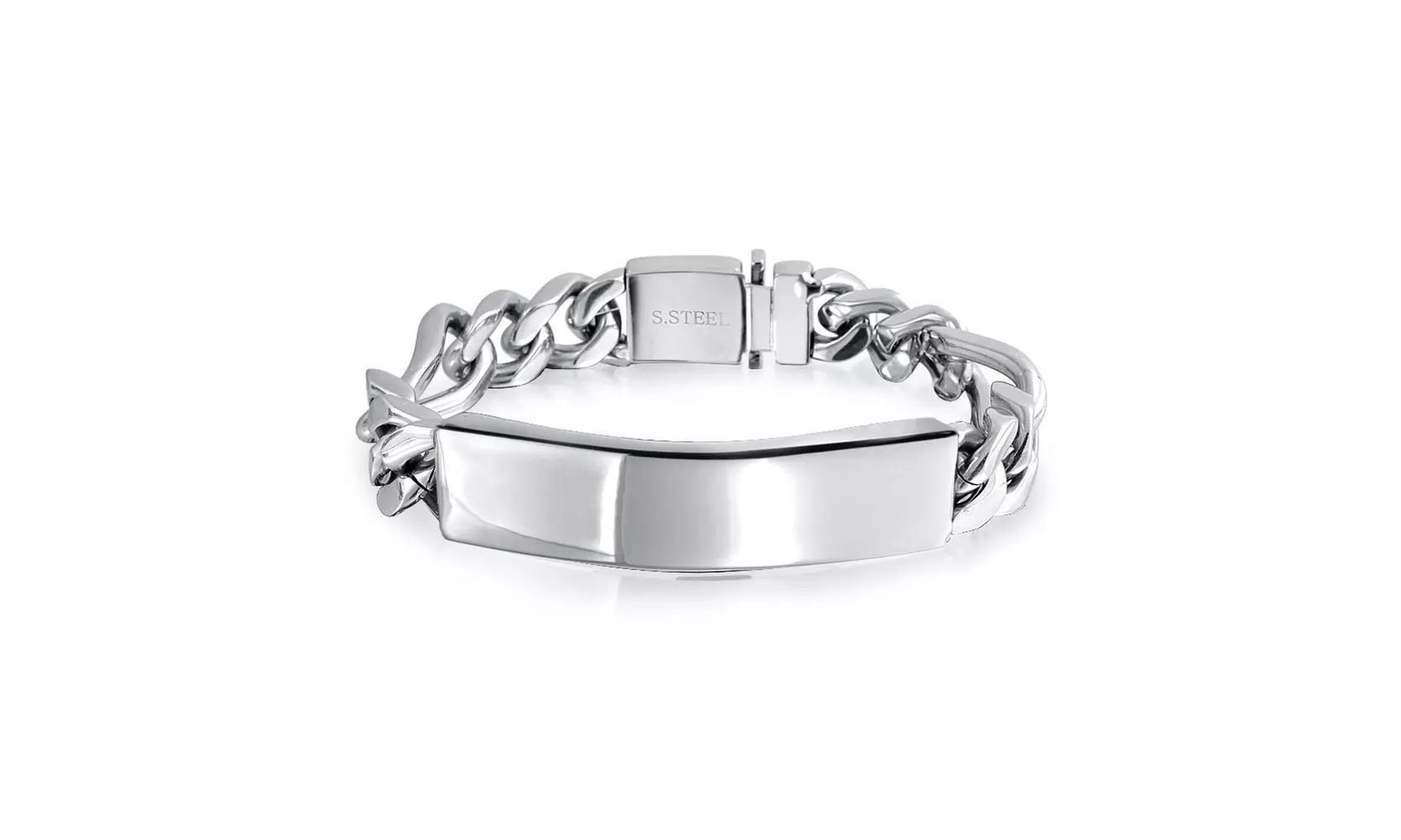 Mens Name Plate Black Identification ID Bracelet Stainless Steel - Primary Image