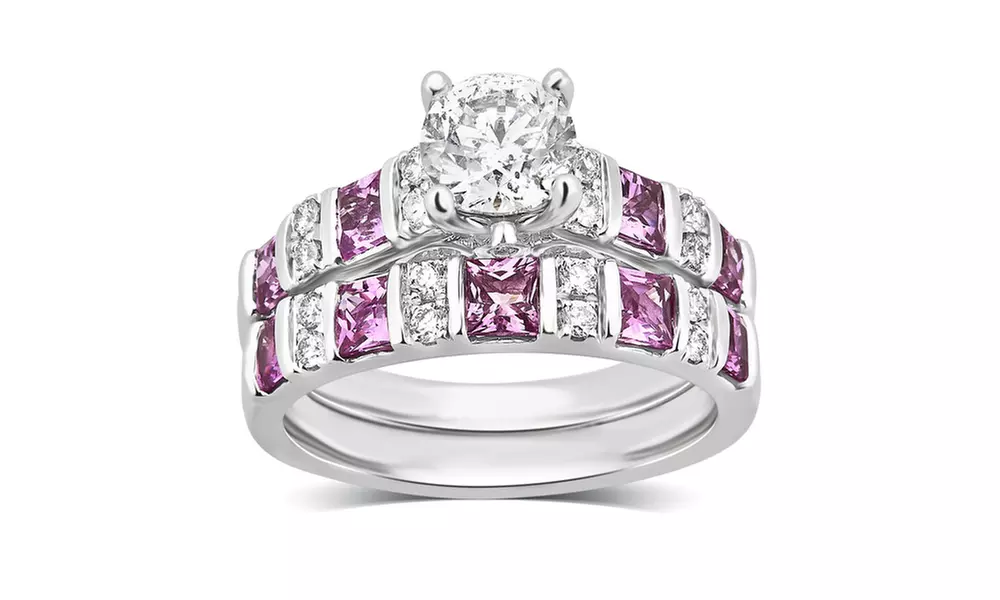 1 1/4 Cttw Diamond and Pink Sapphire Bridal Ring set in 14K  Gold by DiamondMuse