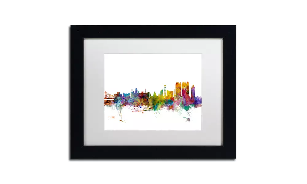 Michael Tompsett 'Calcutta India Skyline' Matted Black Framed Art - Primary Image