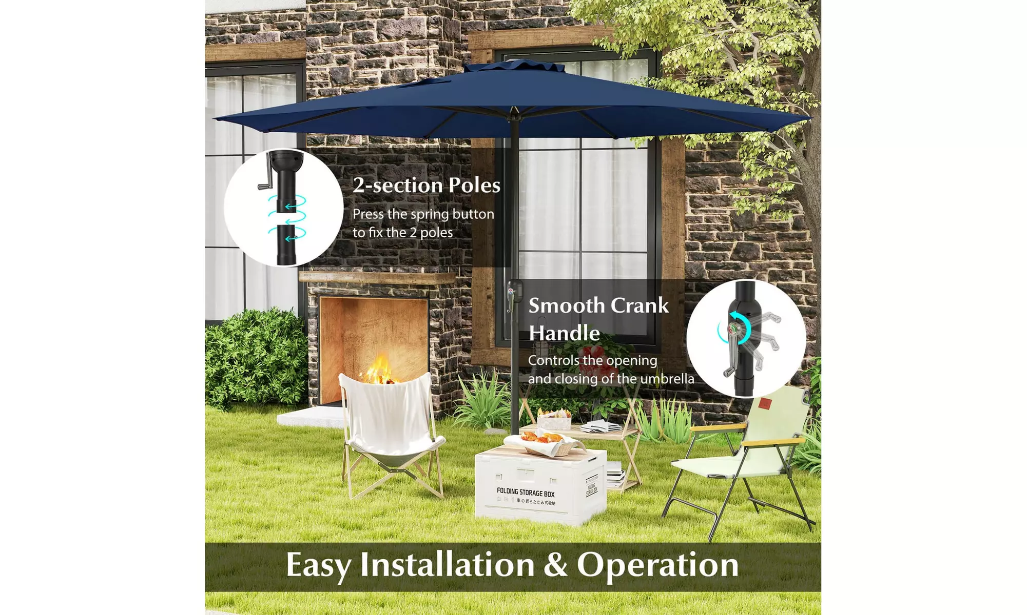 Costway 12-ft Patio Umbrella Outdoor Market Umbrella with Crank Handle 8 Ribs