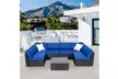 Kinbor Outdoor Sectional Sofa Furniture Patio Rattan Wicker Sofa Set Royal Blue - Second Medium