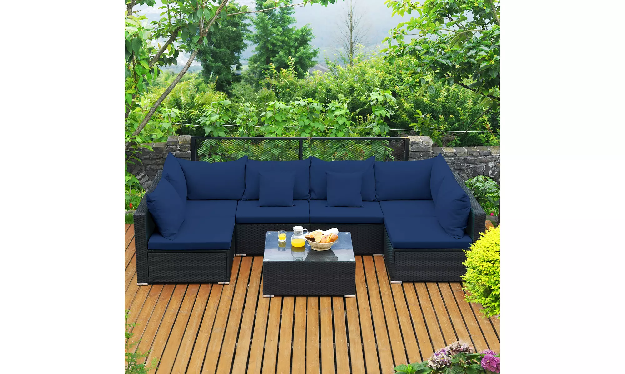 Costway 7PCS Patio Rattan Sofa Set Sectional Conversation Furniture Set Garden