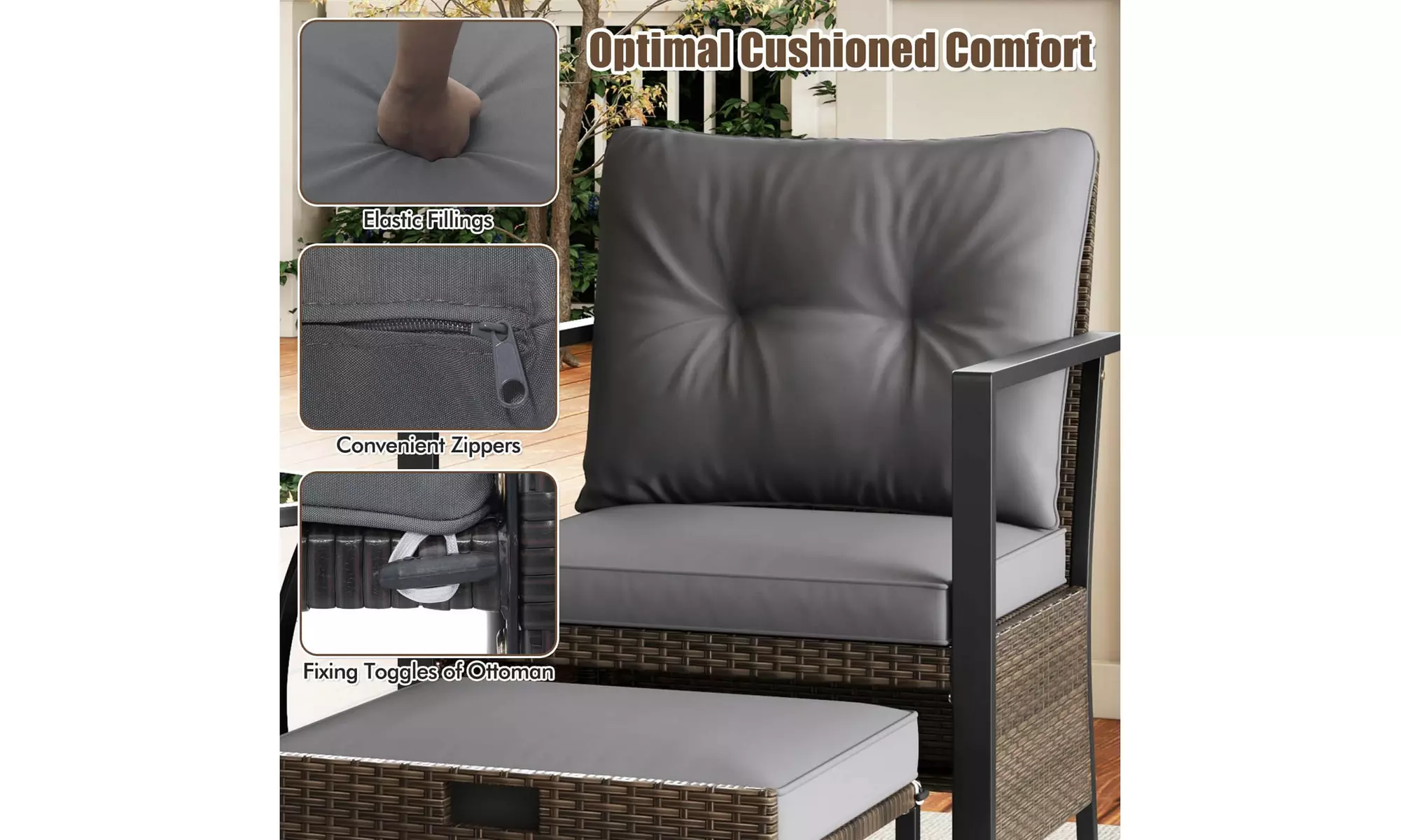 Costway 5 PCS Outdoor Furniture Set Rattan Chairs & Ottomans with Coffee Table