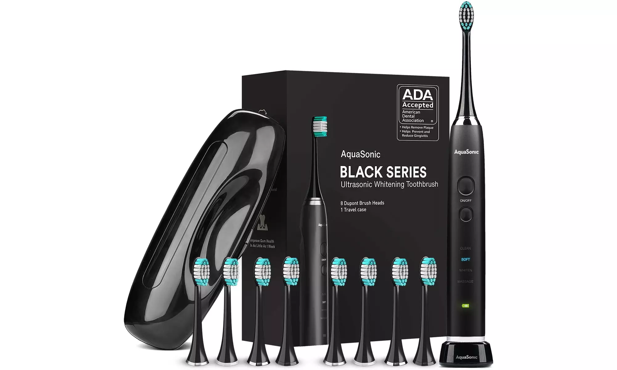 AquaSonic Ultrasonic Toothbrush with 8 Dupont Brush Heads and Travel Case - Primary Image
