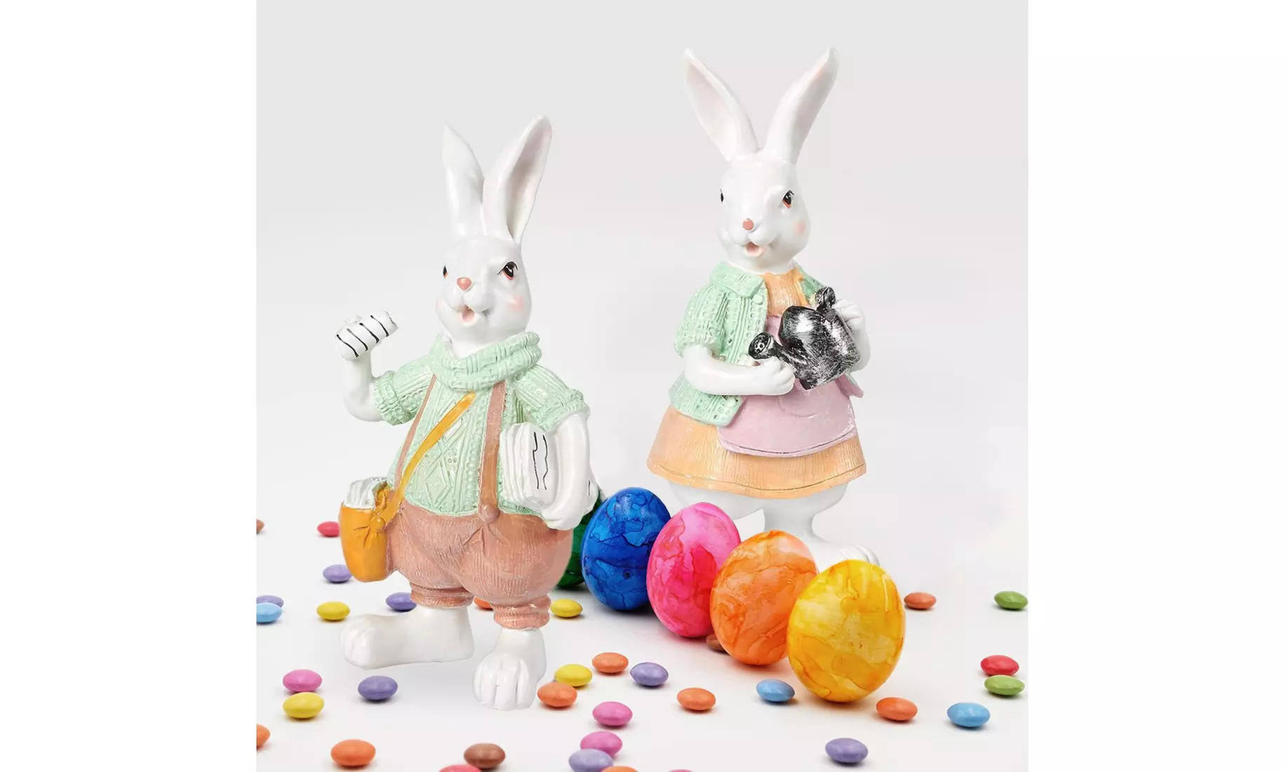 Set of 2 Easter Bunny Resin Figurines, Home and Garden Ornaments - Primary Image