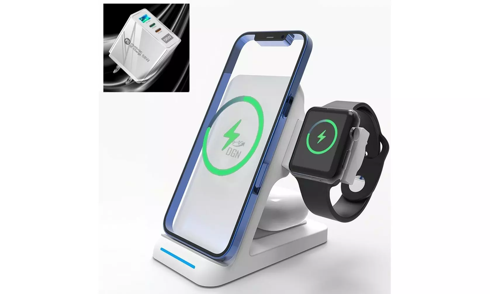 3 in 1 Charging Station Compatible with QI Devices