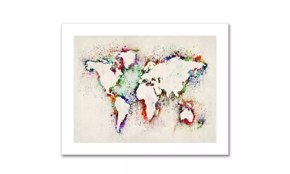 Michael Tompsett 'World Map Paint Splashes' Canvas Rolled Art - Primary Image