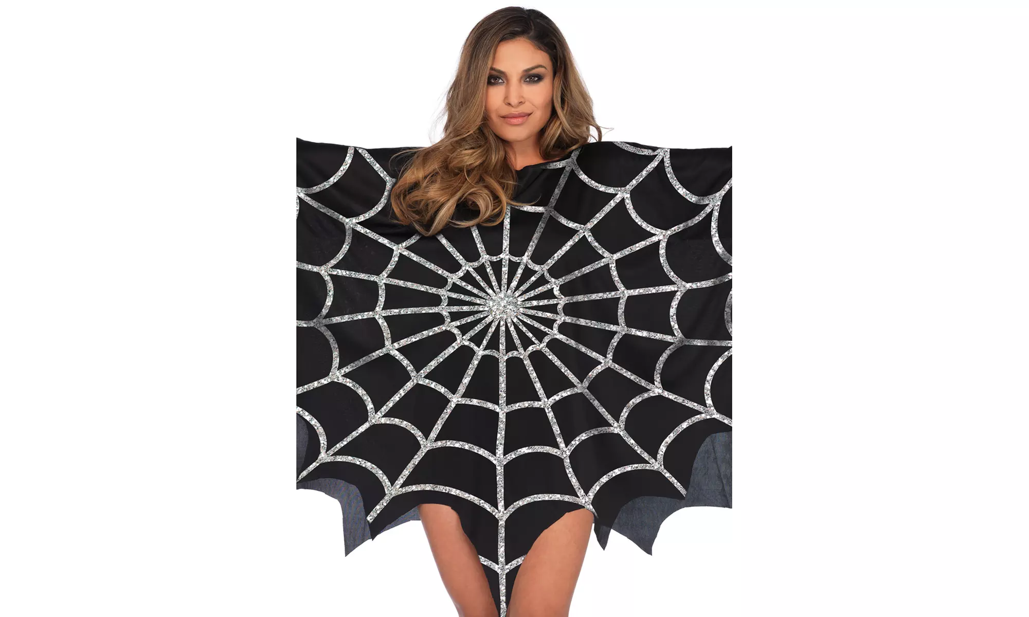 Leg Avenue Women's Glitter Spider Web Poncho Halloween Costume Accessory - Primary Image