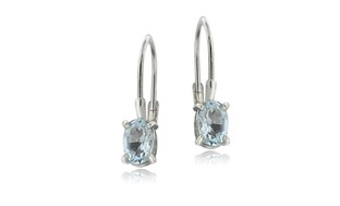 .9 cttw Aquamarine Oval Leverback Earrings in Sterling Silver