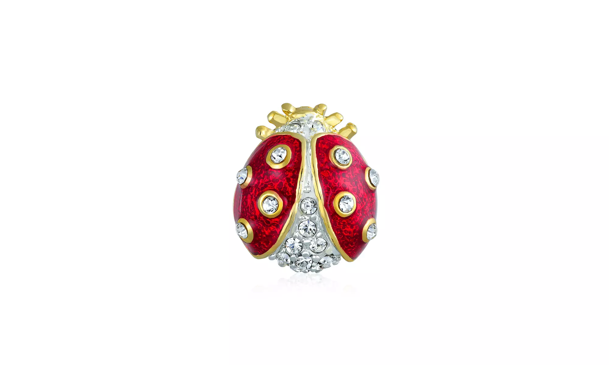 Lucky Ladybug Red Gold Plated Enamel Crystal Insect Lapel Push Pin - Primary Image