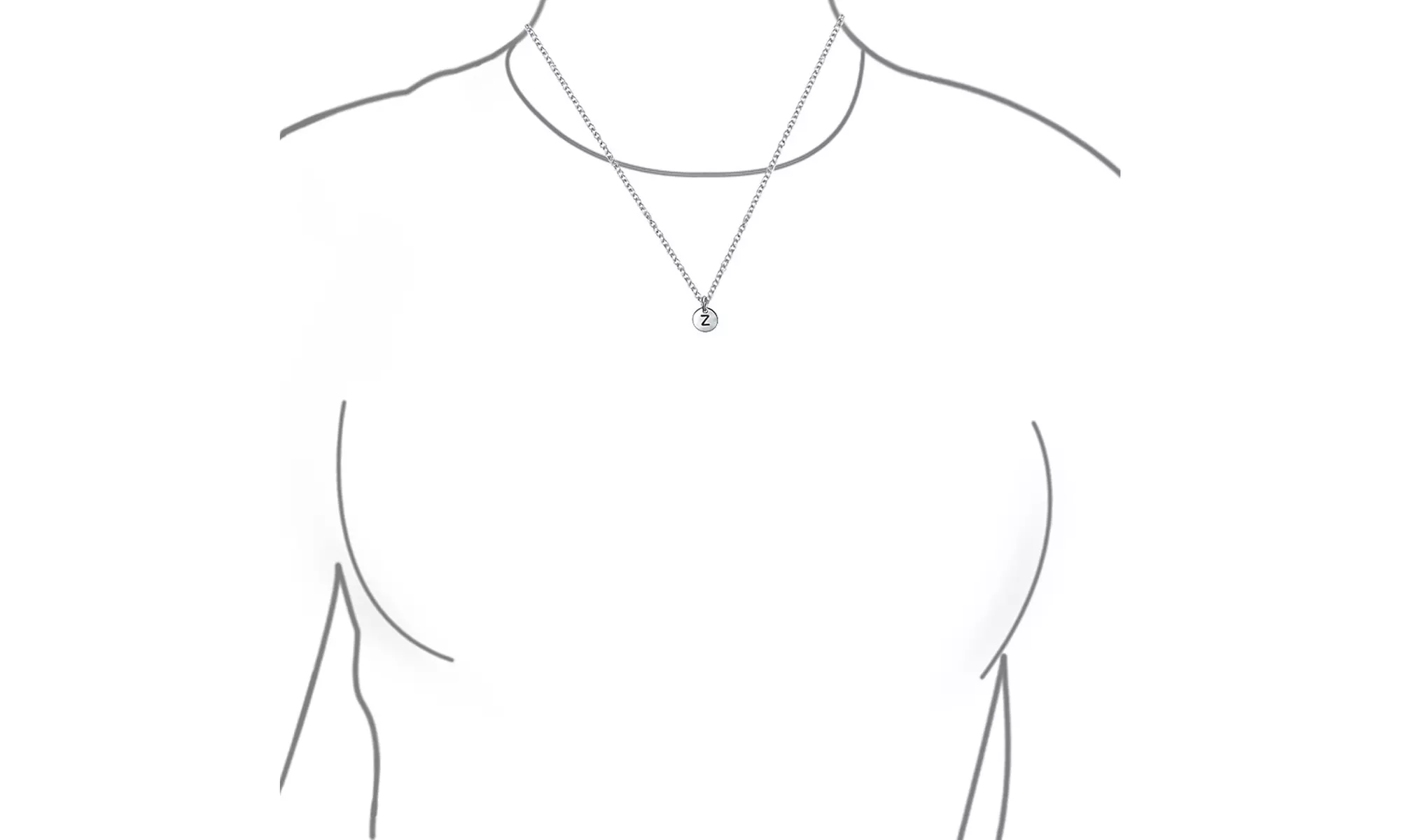 Letter Block Alphabet Initial Disc Pendant Necklace Sterling Silver - Primary Image