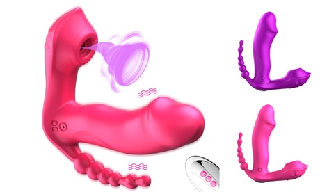 3 In 1 Wearable Dildo Vibrator Sex Toys Anal Clitoris Stimulator G-spot Suction Rose Red