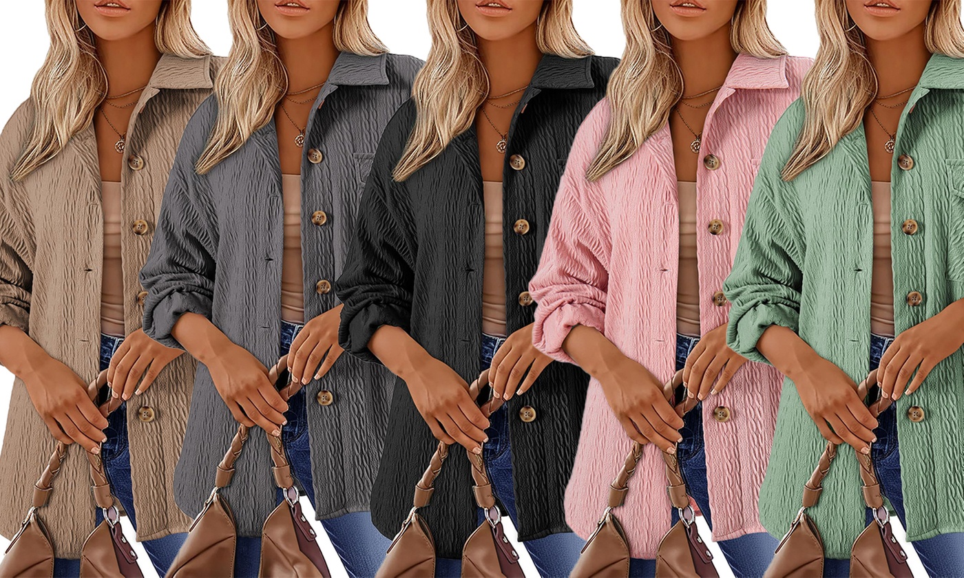 Bohuma Women's Shacket Jacket Long Sleeve Button Down Shirts