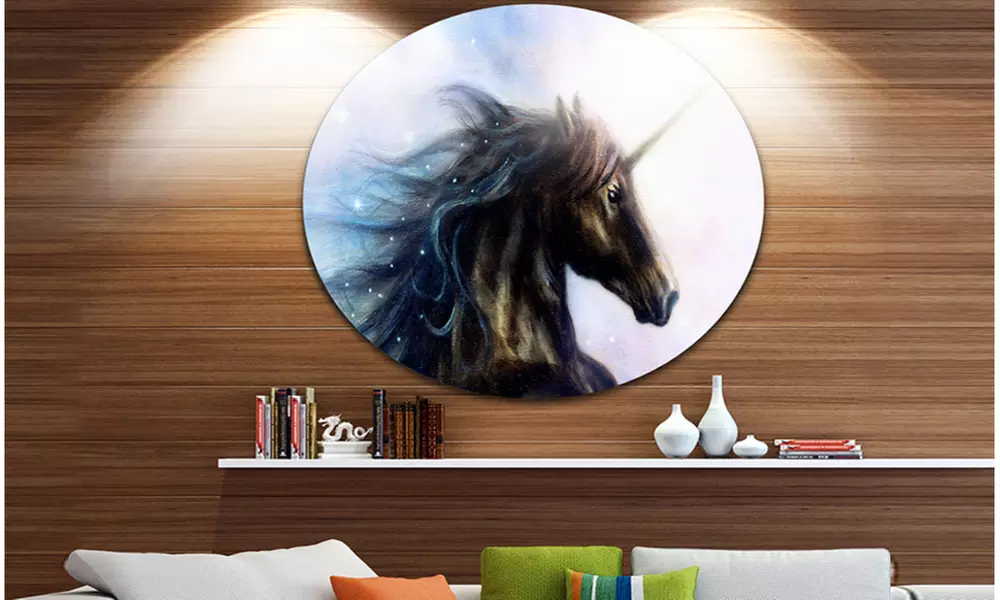 Black Unicorn' Disc Animal Circle Metal Wall Art - Primary Image