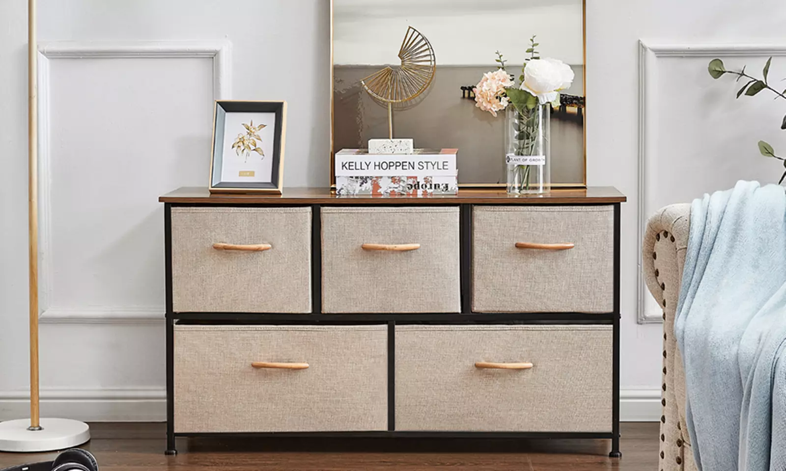 5 Drawer Dresser Storage Organizer Wood Top Closet Storage - Second Medium