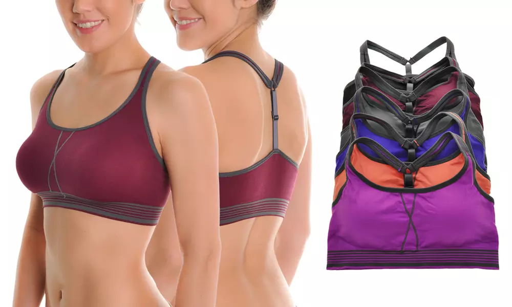 Seamless Striped-Band Sports Bra with Y-Strap Back (6-Pack) - Primary Image