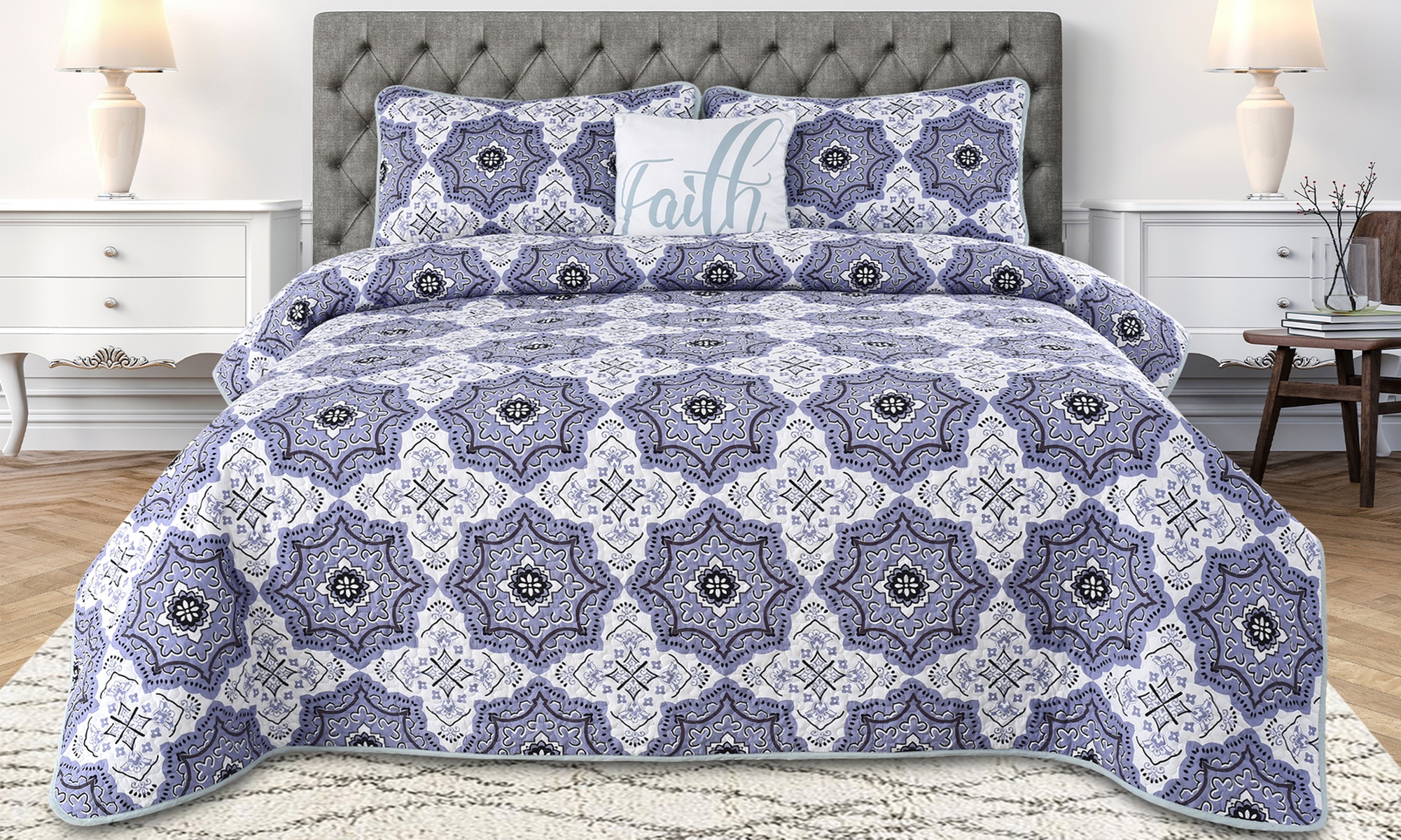 Lux Decor Collection Reversible 3-4pc Microfiber Quilt Set with Pillow Shams