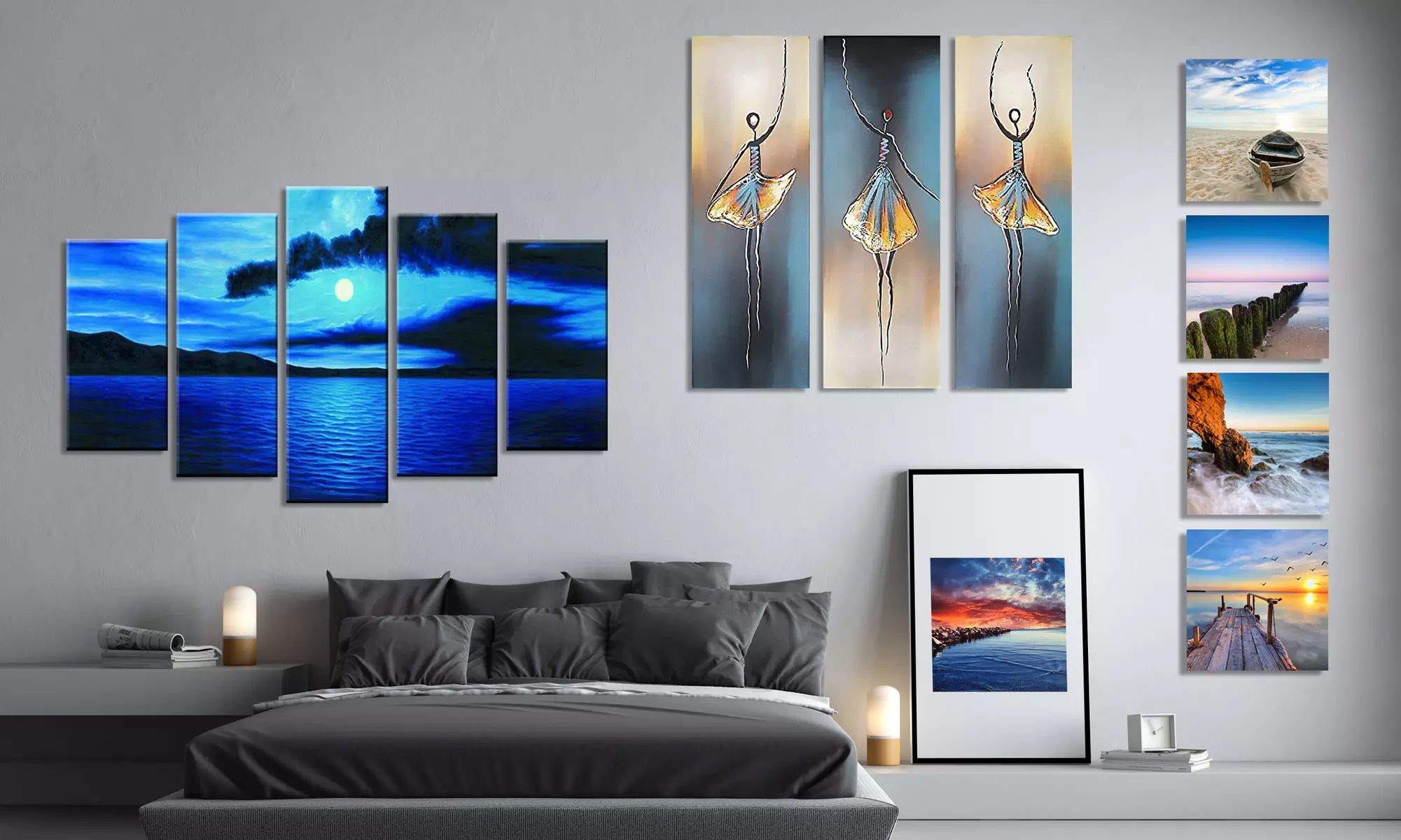 Multi-Panel Modern Abstract Paintings on Canvas Stretched on Wood - Primary Image
