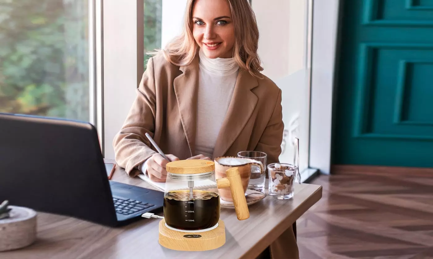 NewHome Self Stirring Mug Electric Mixing Coffee Cup with Warming Pad 400ml