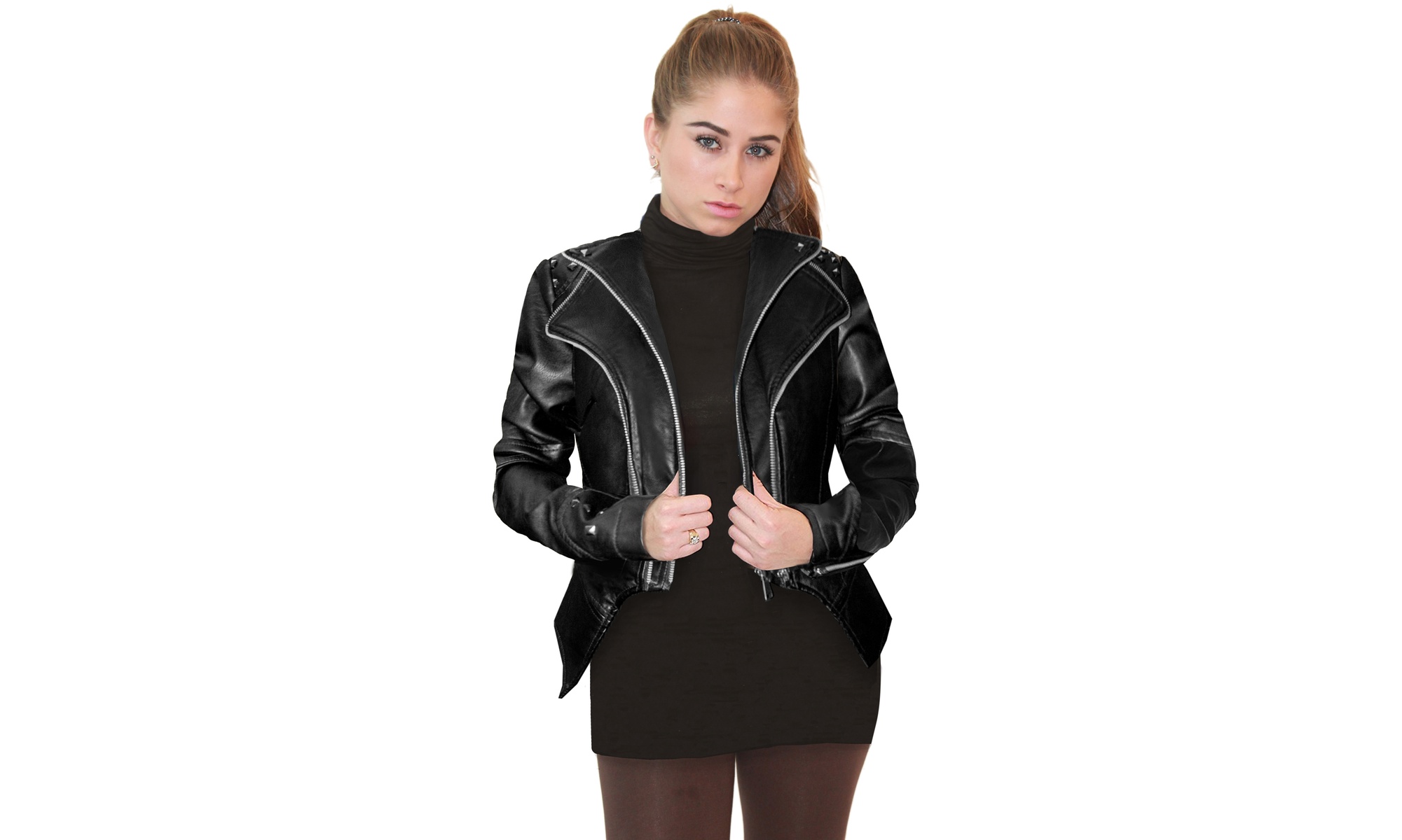 Women's Edgy Leather Moto Biker Jacket