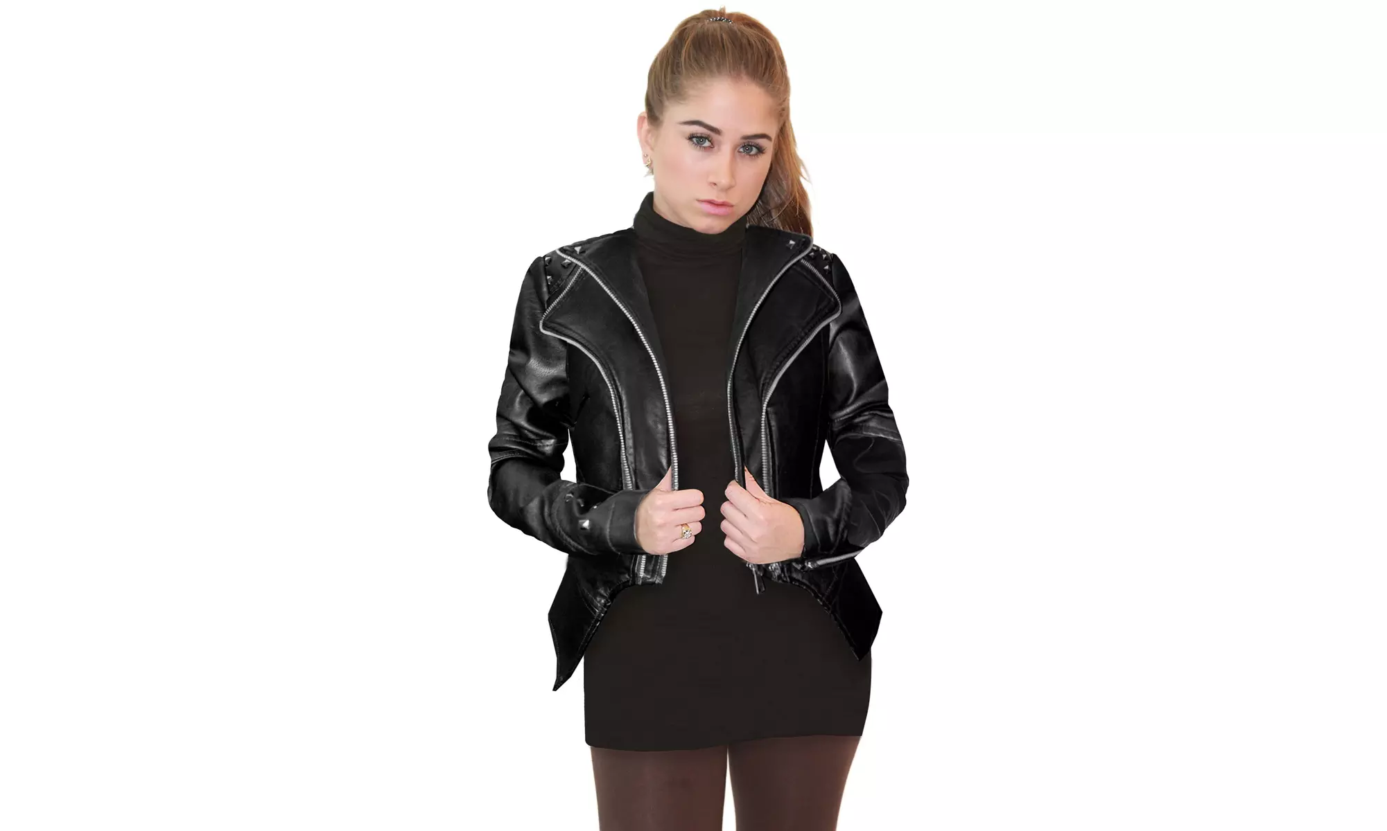 Women's Edgy Leather Moto Biker Jacket