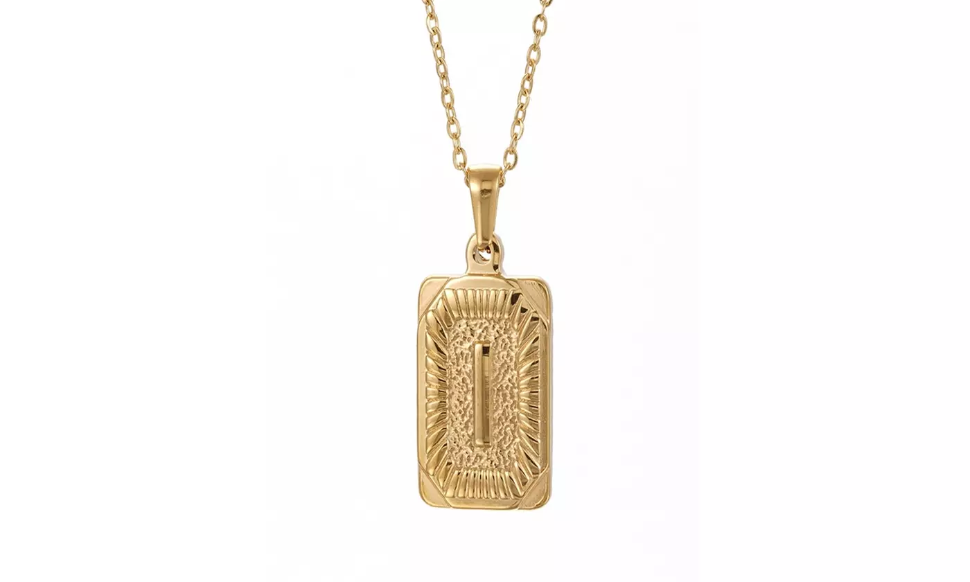 Gold Plated Stainless Steel Initial Pendant with Box Link Chain Necklace