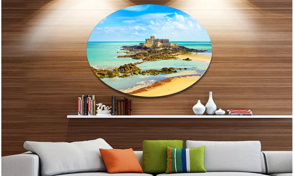 Saint Malo Fort National Beach' Disc Seascape Metal Circle Wall Art - Primary Image