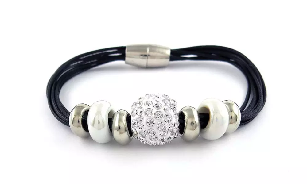 Multi Cord Crystal Charm Bracelet