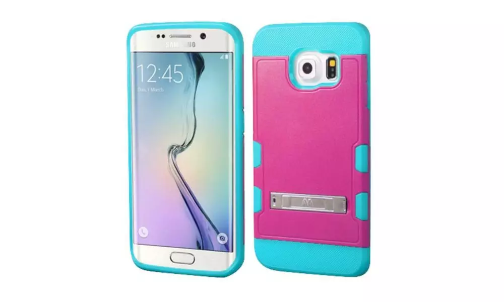Insten Hard Case stand For Samsung Galaxy S6 Edge Hot Pink Blue - Primary Image