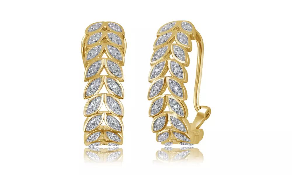 14K Gold Plated Diamond Accent leaf Hoop Earring-KE18334 - Second Medium