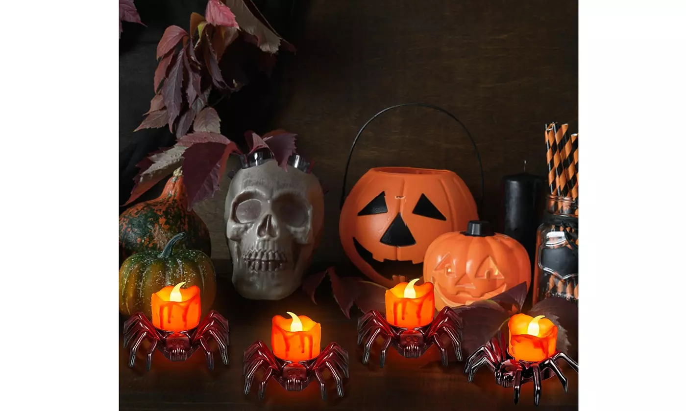 12 PCS Halloween Flameless Spider LED Candles Tea Light Halloween Party Decor