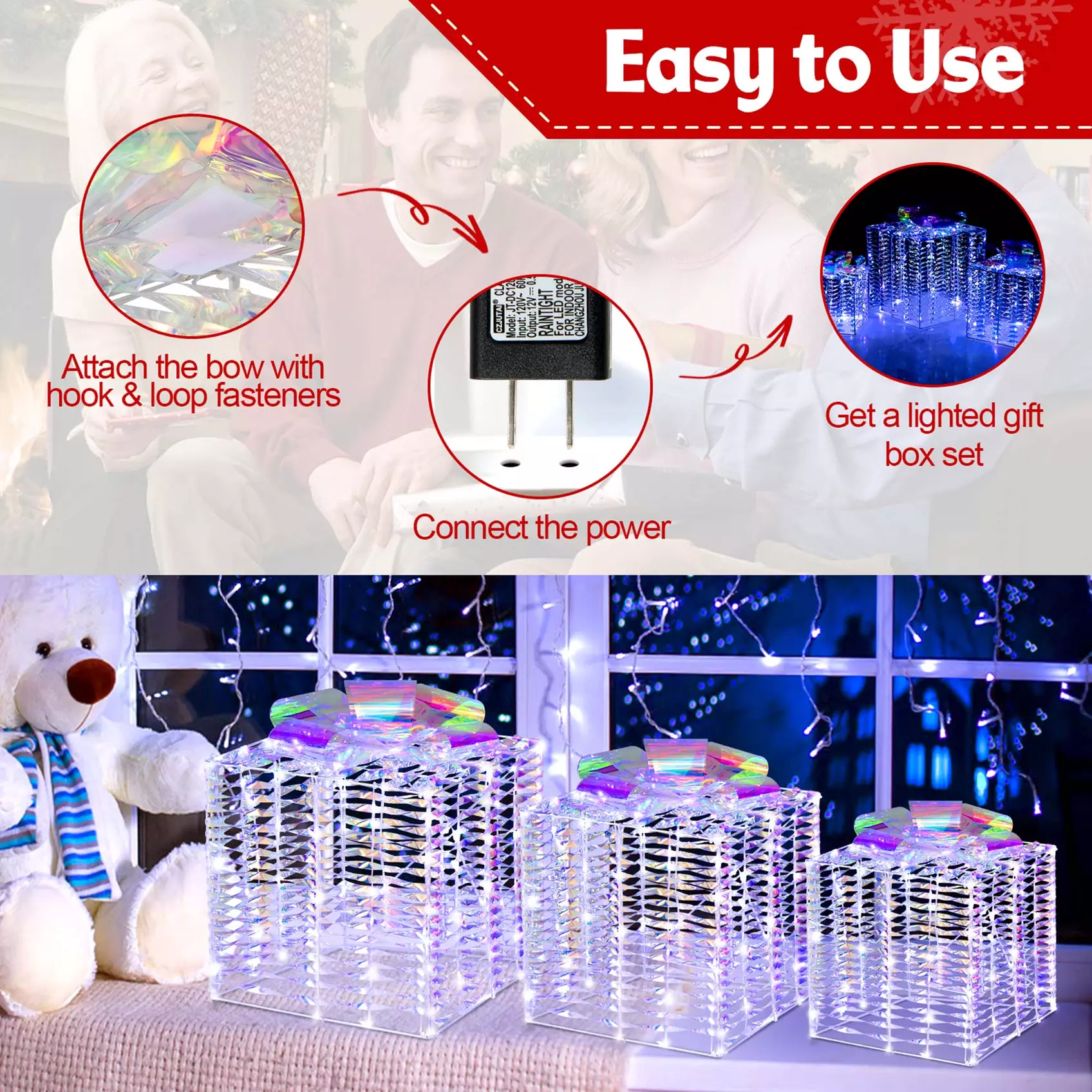 Costway 3 Sets Iridescent Christmas Gift Box LED Lighted Present Box Decor Yard