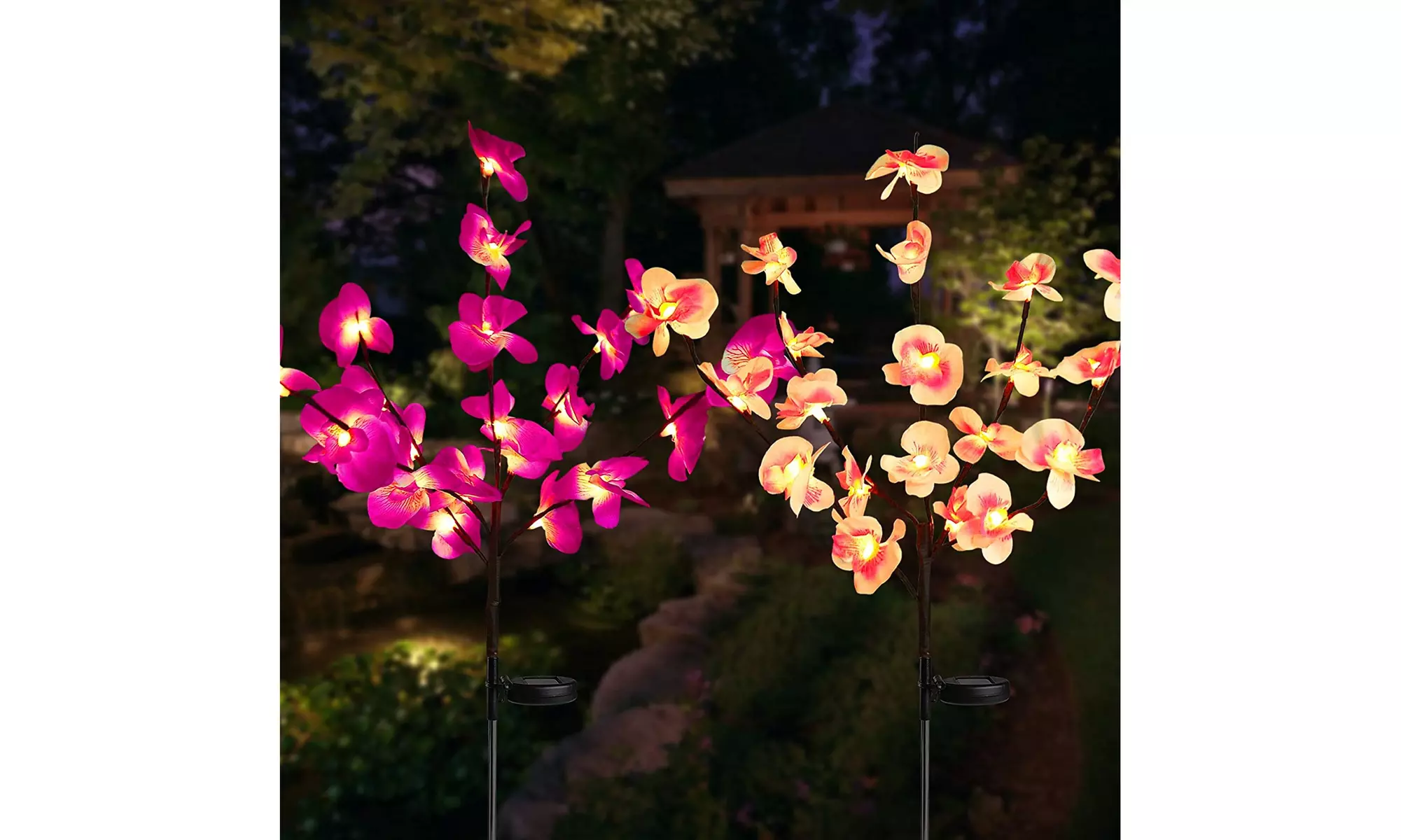 2 PCS Solar Garden Lights Outdoor Decorative Orchids Flower Light for Patio Yard - Primary Image