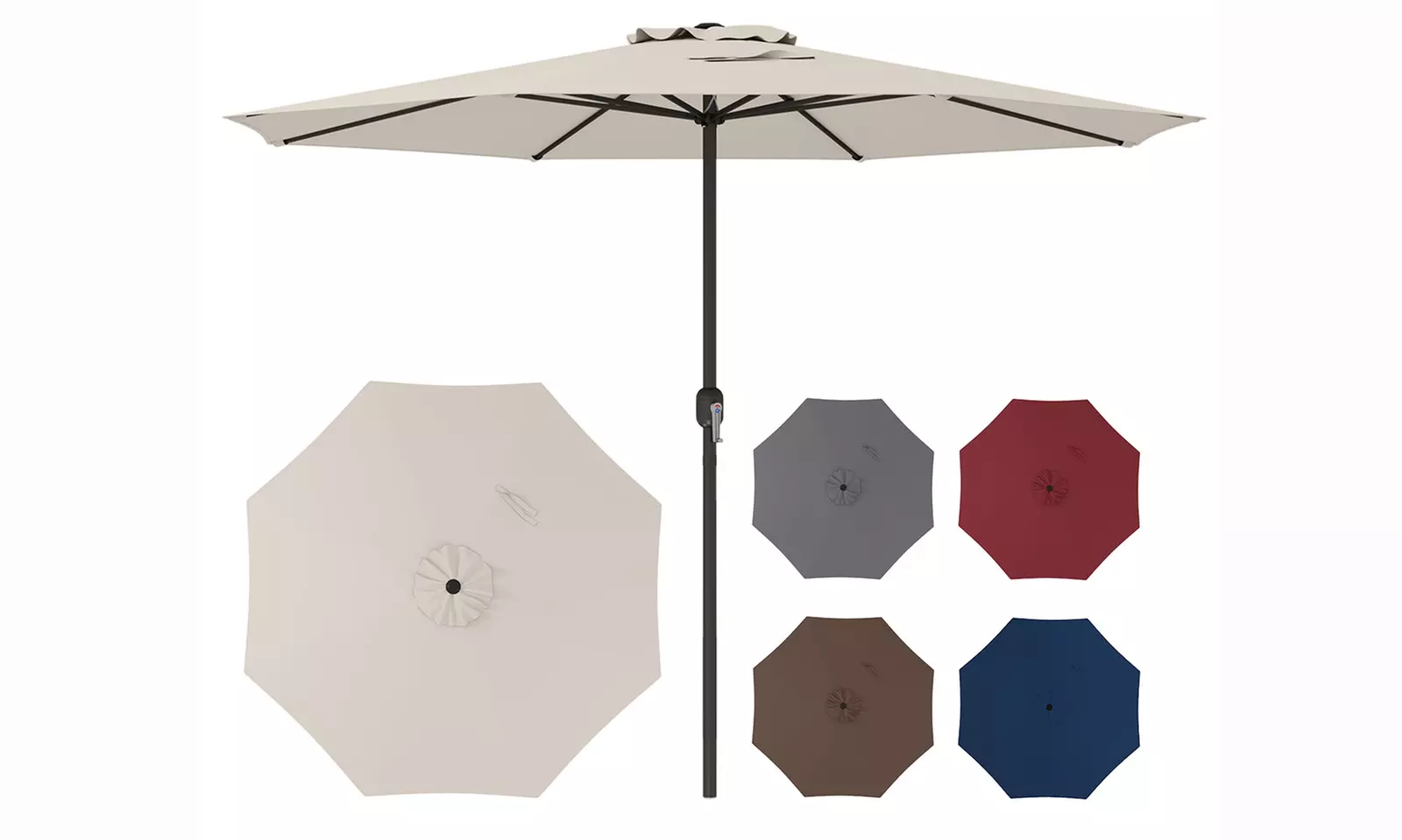 Costway 12-ft Patio Umbrella Outdoor Market Umbrella with Crank Handle 8 Ribs