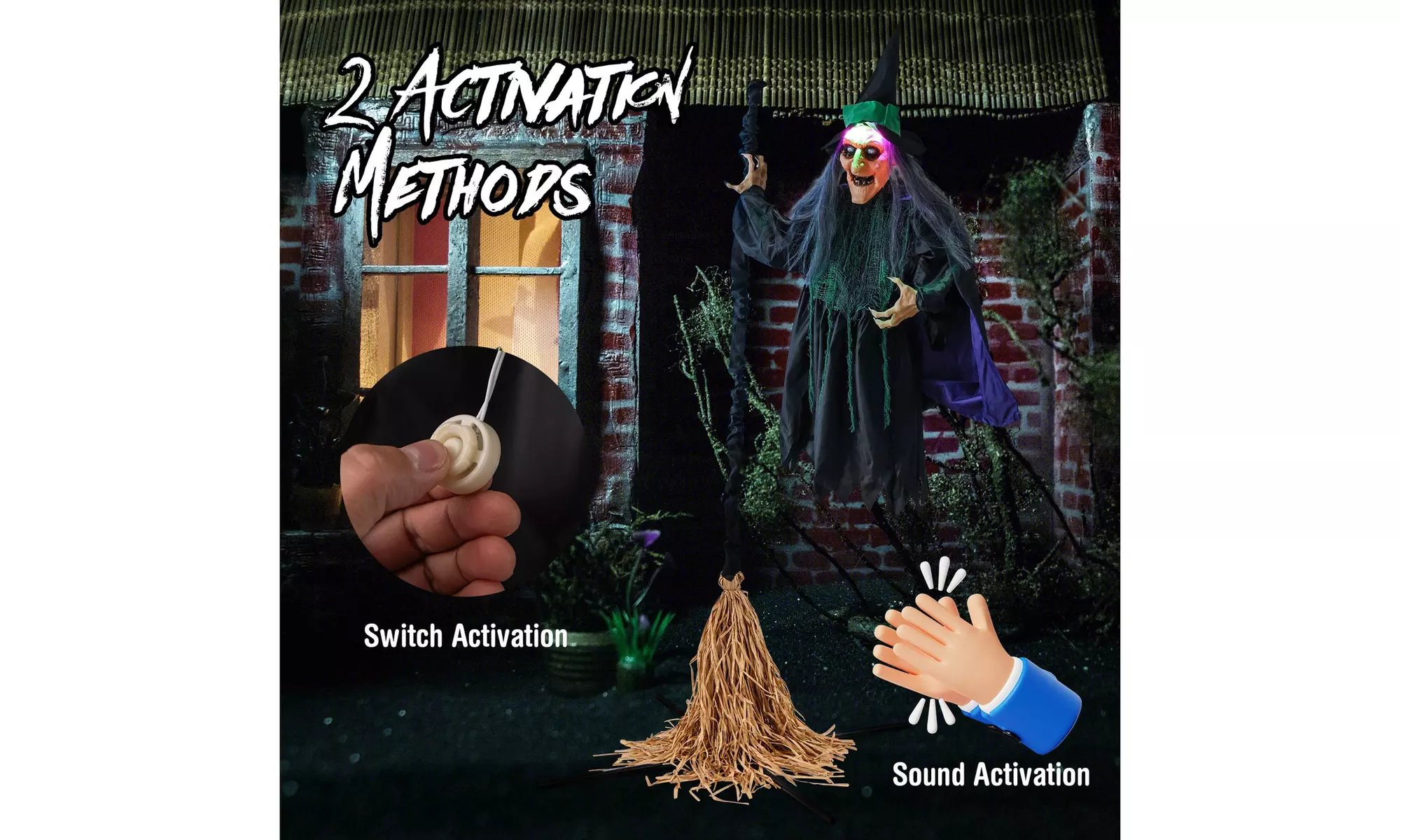 Costway Witch on Broom Halloween Animatronic Life Size Halloween Prop