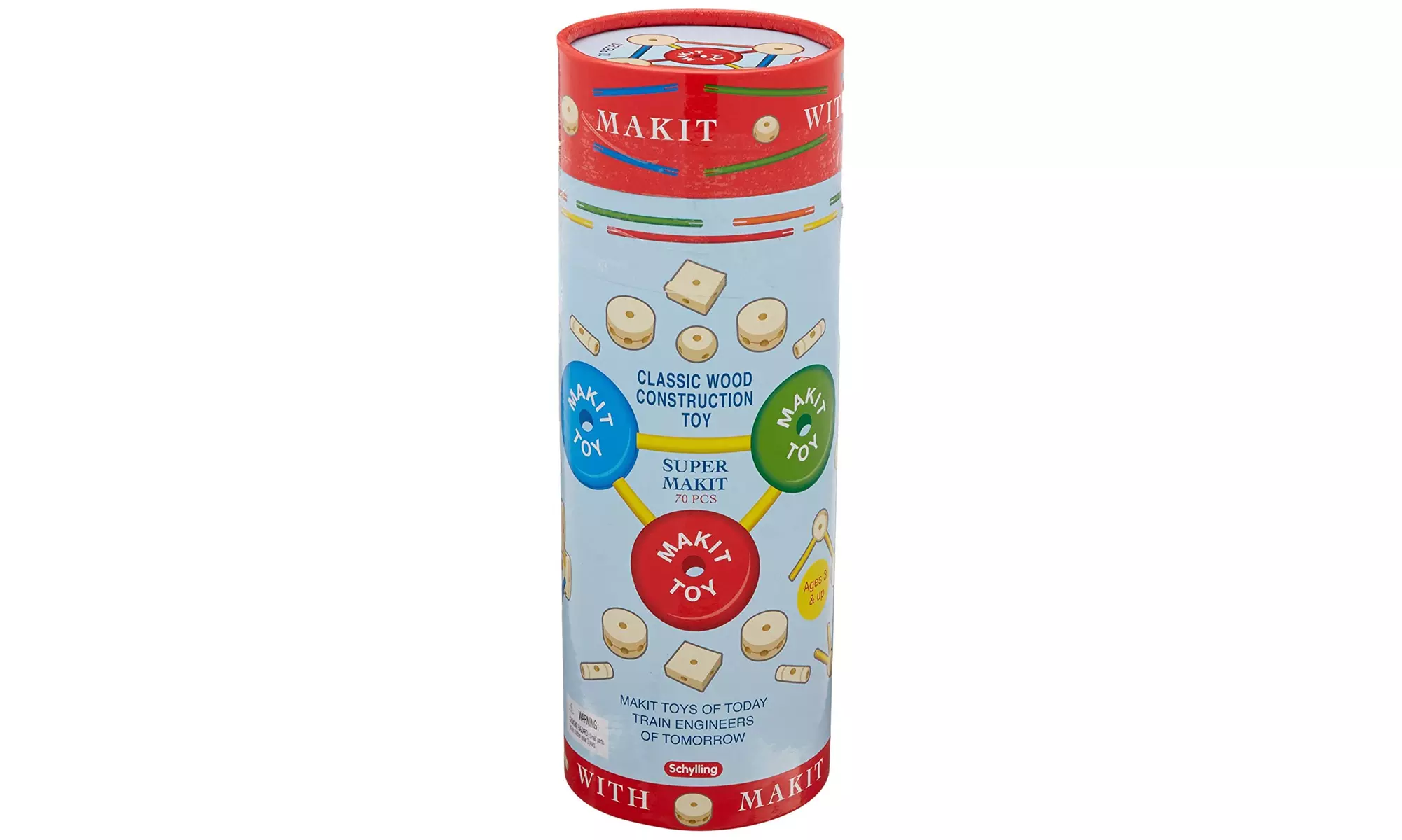 Schylling MKT Super Makit Classic Wood Construction Toy, 70-Pieces - Primary Image