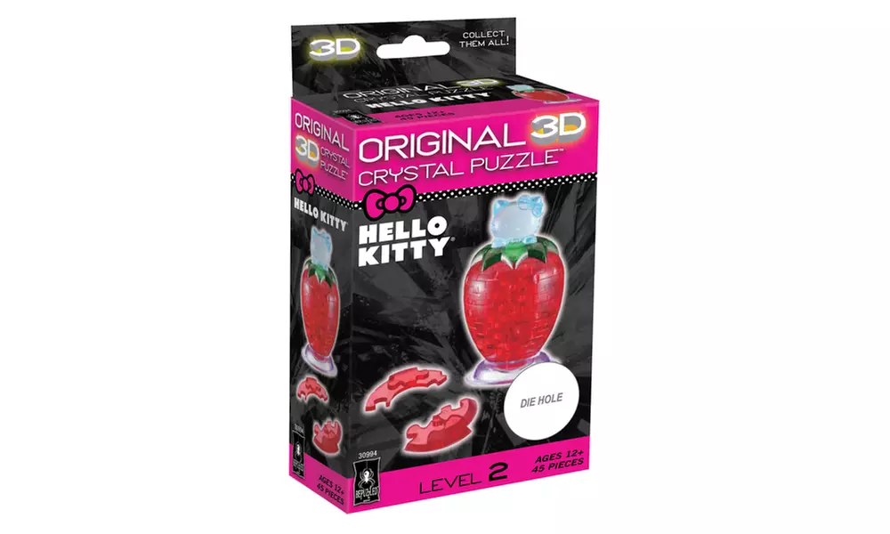 3D Crystal Puzzle - Hello Kitty on Strawberry: 45 Pcs - Second Medium
