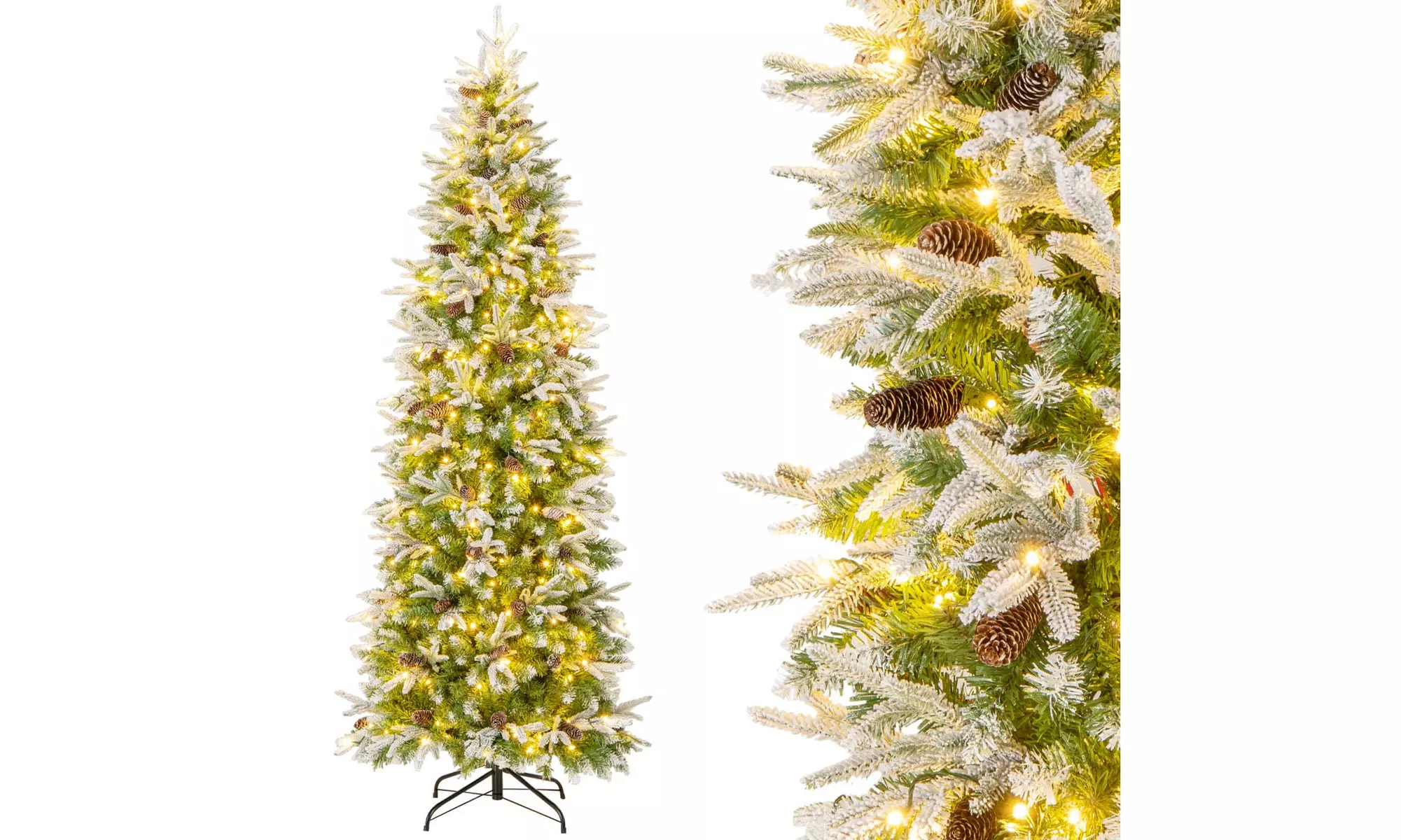 Costway 6/7.5/9 FT Christmas Tree with PE PVC Branch Tips Warm White LED Lights