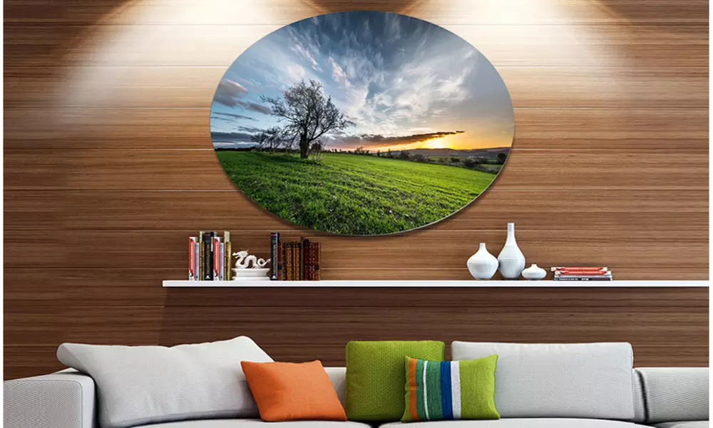 Green Grass Field in Sardinia' Disc Landscape Metal Circle Wall Art - Primary Image