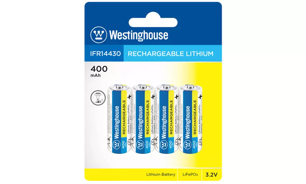 Westinghouse LiFePO4 3.2V Rechargeable Batteries 400, 500, or 1000 mAh (4 Pack) - Primary Image