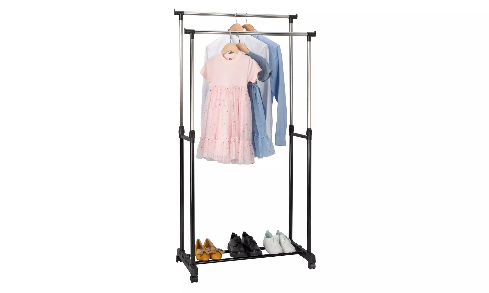 Single/Double Rail Stretching Stand Clothes Rack with Shoe Shelf