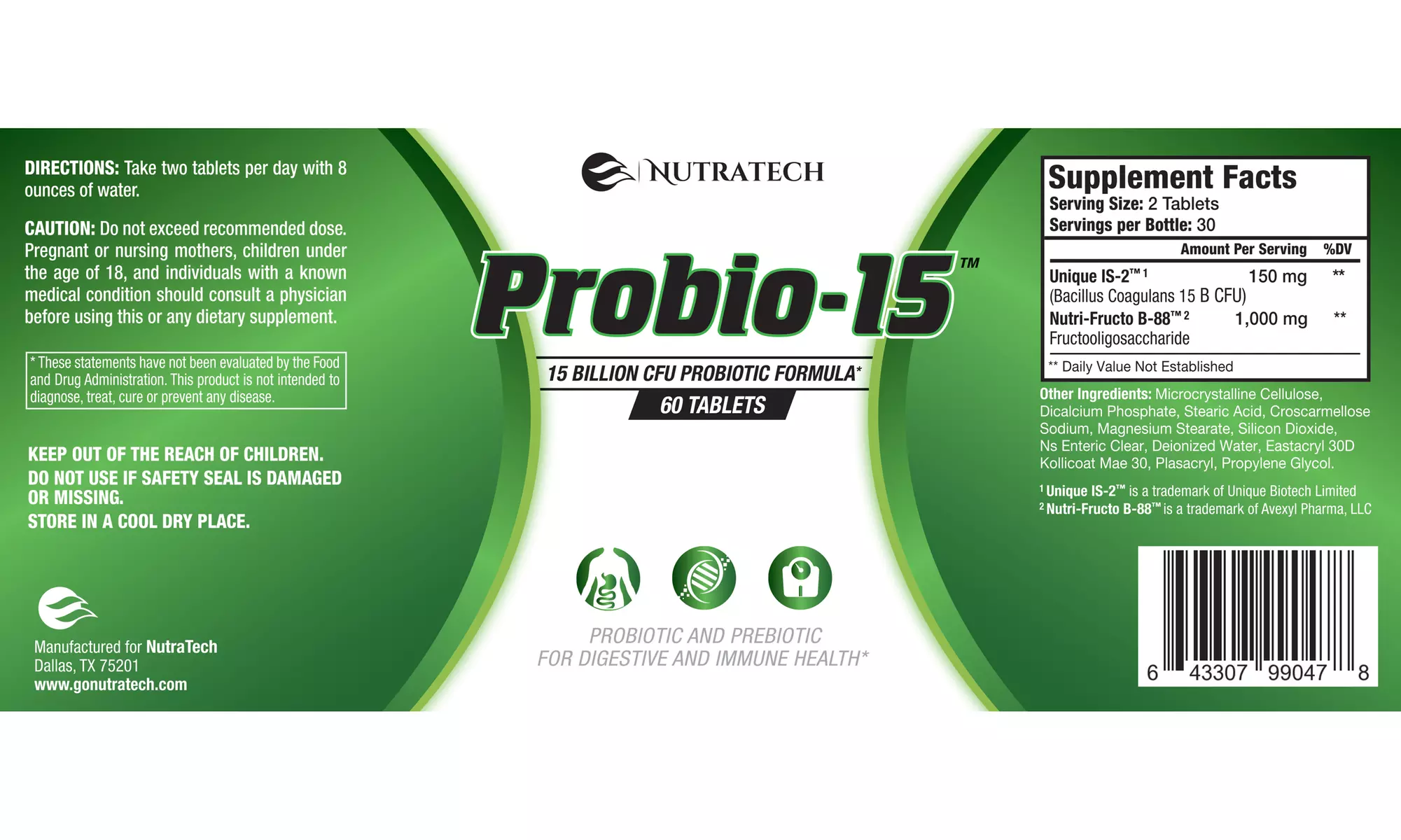 Nutratech Probio-15 Tabs. 15 Billion CFU Probiotic Formula for Digestive Health - Second Medium