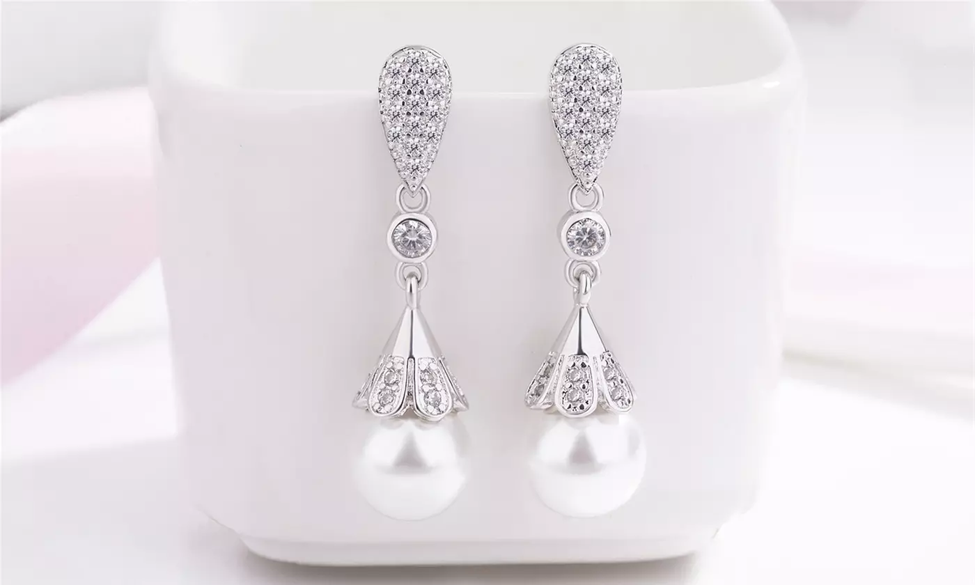Crystal Dangle Earrings Pearl Drop Earring Jewelry