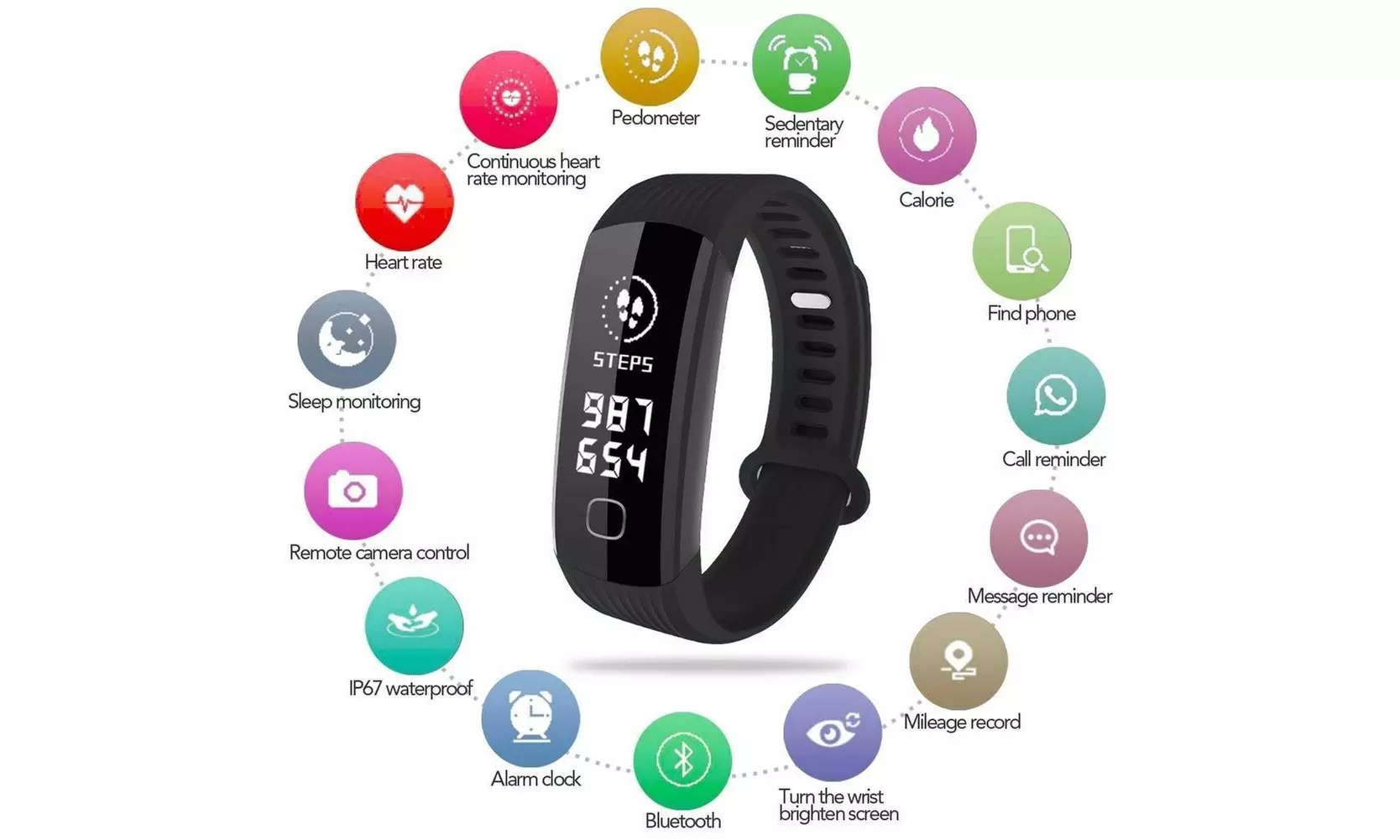 Fitness Activity Tracker Watch Real Time Heart Rate Monitor Smart Bracelet - Primary Image