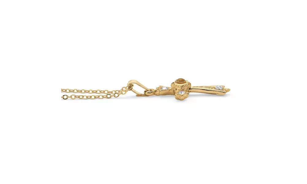 Lord's Prayer Crystal Cross Pendant Necklace in Yellow Gold Tone - Second Medium