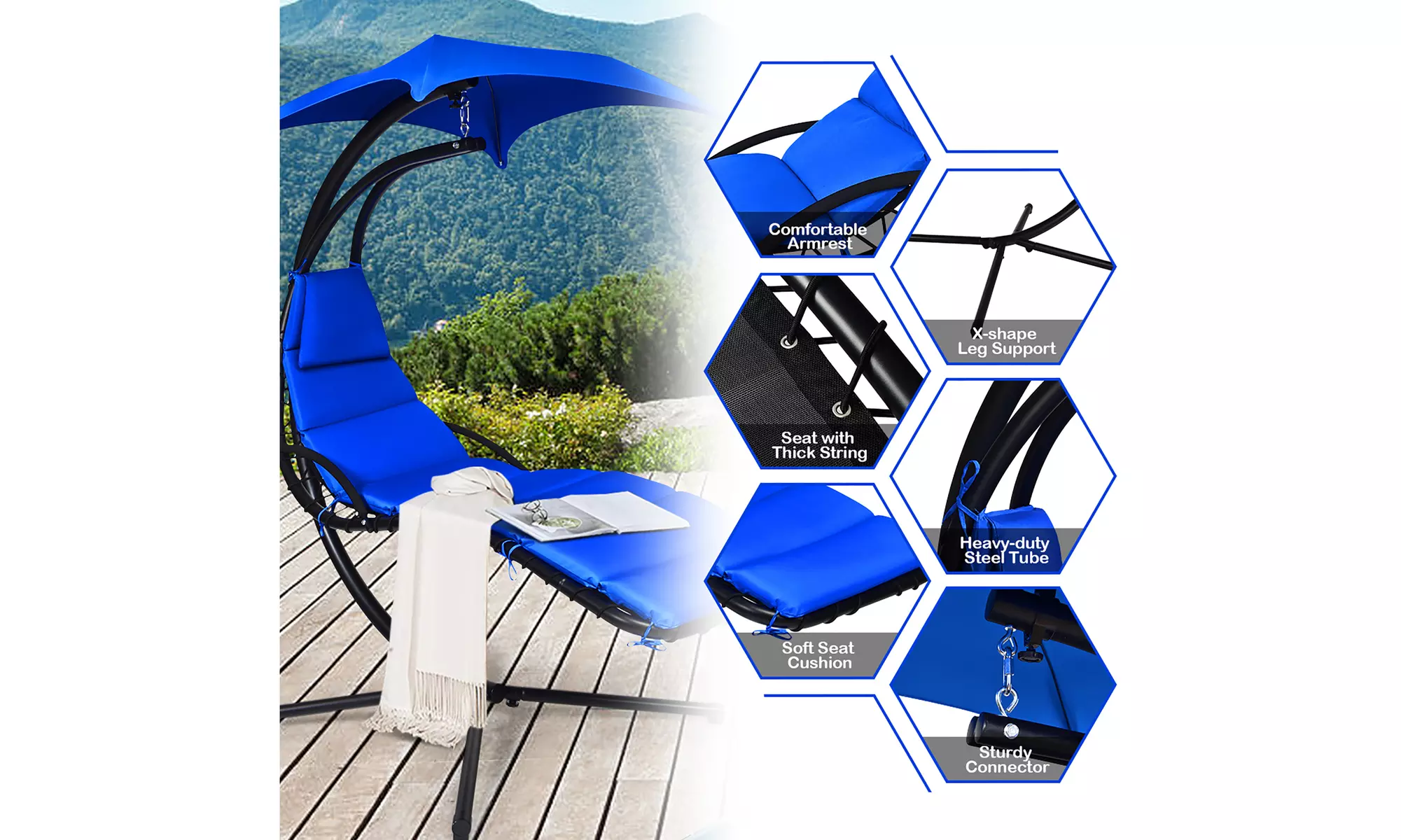 Costway Hanging Swing Chair Hammock Chair w/ Pillow Canopy Stand 3 colors
