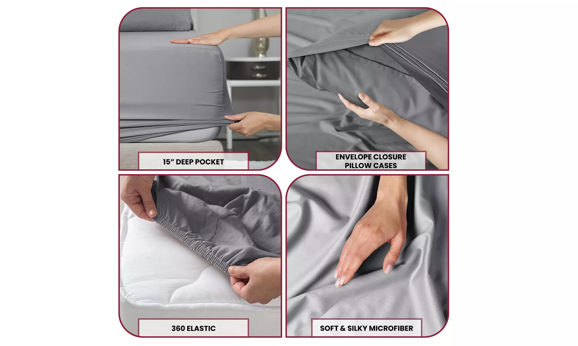 Lux Decor 4Pc Deep Pocket Sheet Set With Embroidered Pillowcases & Giftable Bag